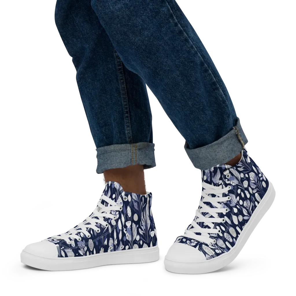 Midnight Herbarium on Men's High Top Canvas Shoes — Left