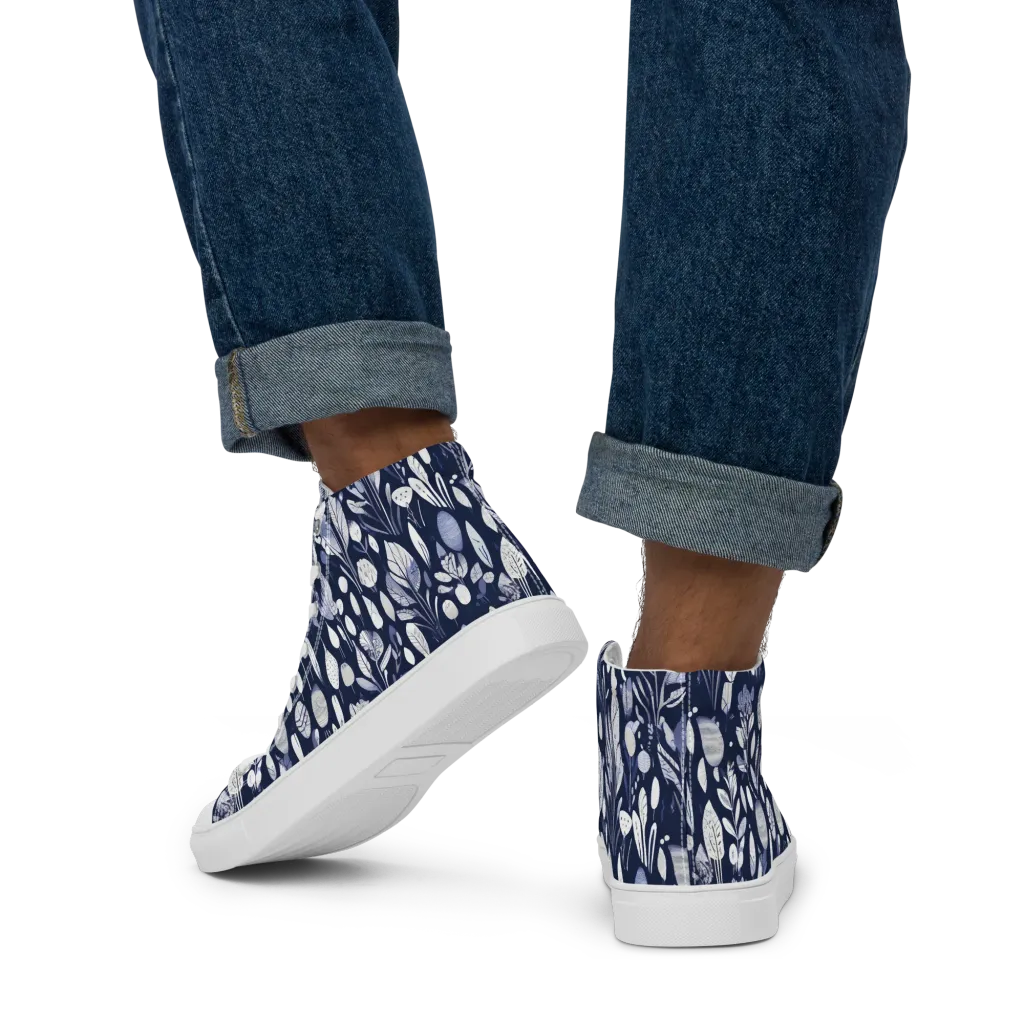 Midnight Herbarium on Men's High Top Canvas Shoes — Back