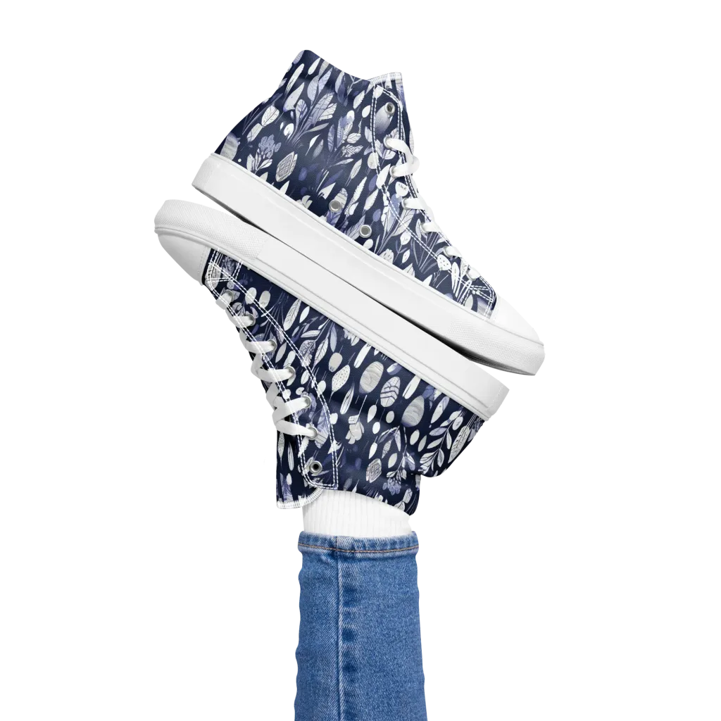 Midnight Herbarium on Women's High Top Canvas Shoes — Left