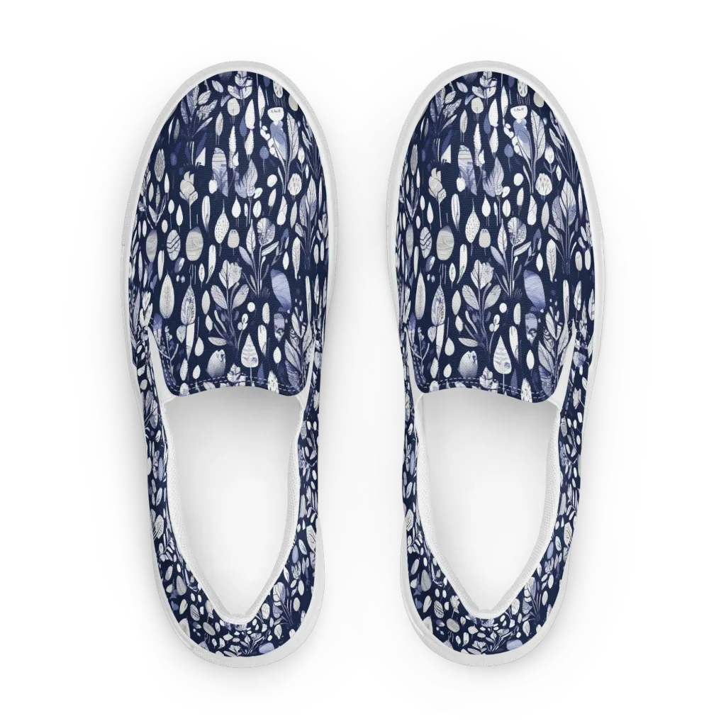 Midnight Herbarium on Men's Slip-On Canvas Shoes — Front