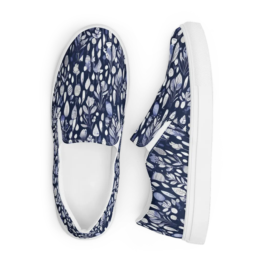 Midnight Herbarium on Men's Slip-On Canvas Shoes — Front
