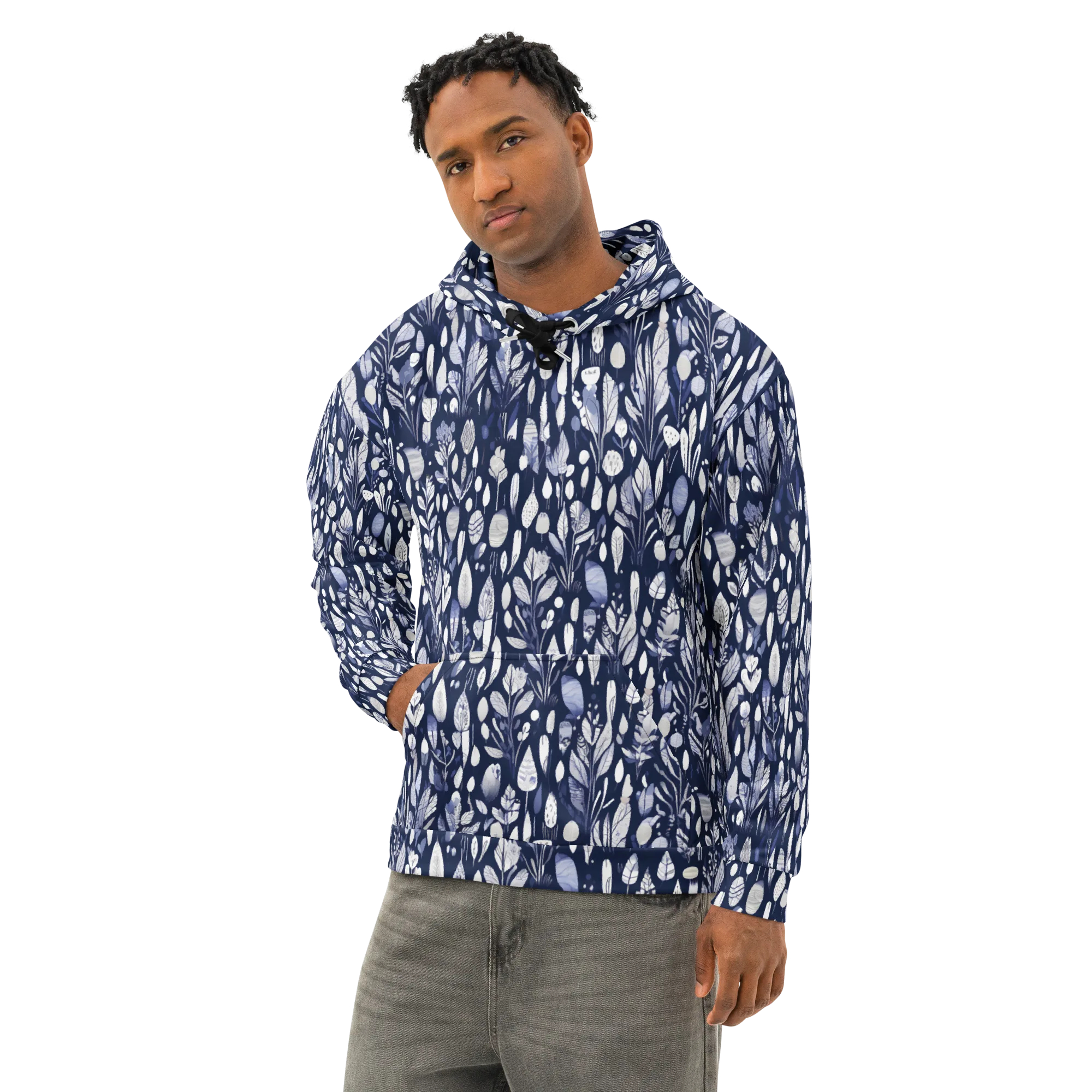 Midnight Herbarium on Cotton Hoodie — Left Front