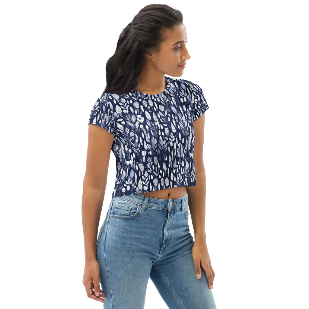 Midnight Herbarium on Crop Tee — Right Front