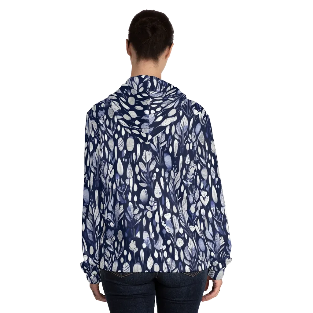 Midnight Herbarium on Women's Full-Zip Hoodie — Back On Person