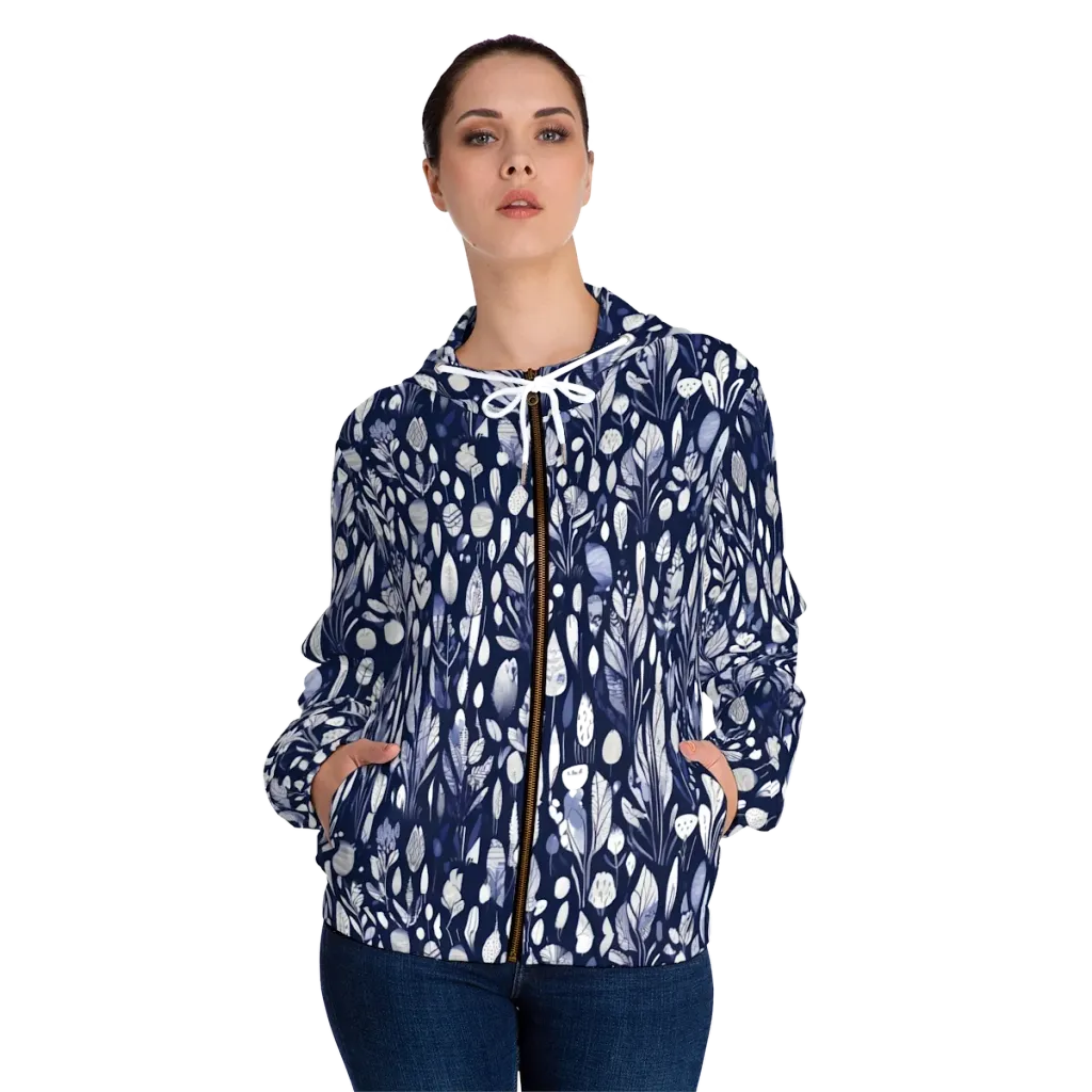 Midnight Herbarium on Women's Full-Zip Hoodie — Front On Person