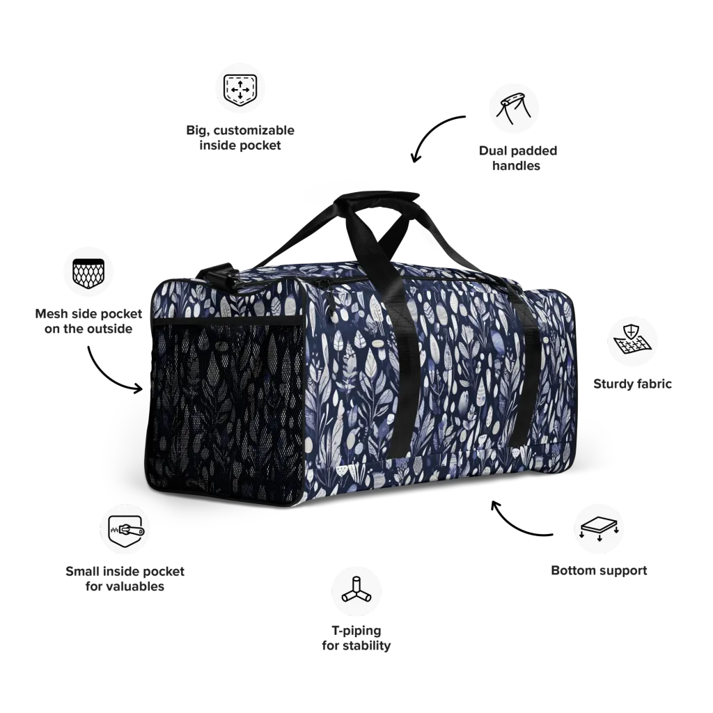 Midnight Herbarium on Duffle Bag — Right Front