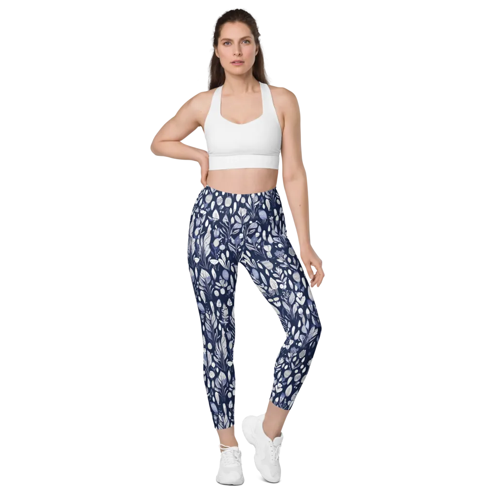 Midnight Herbarium on Leggings with Pockets — Front