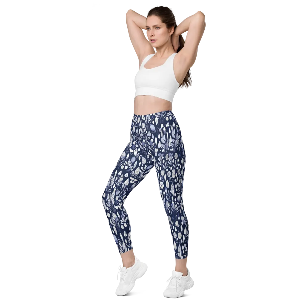 Midnight Herbarium on Leggings with Pockets — Left Front