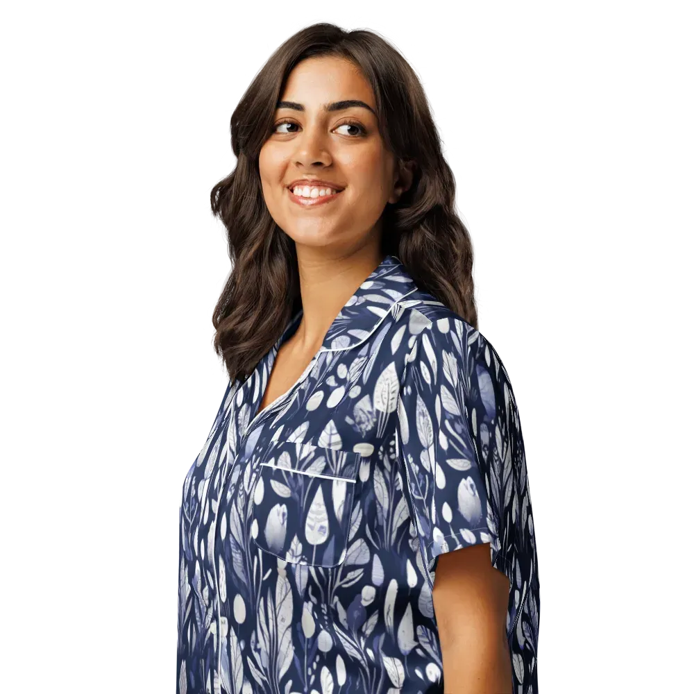 Midnight Herbarium on Women's Short Sleeve Pajama Top — Left Front