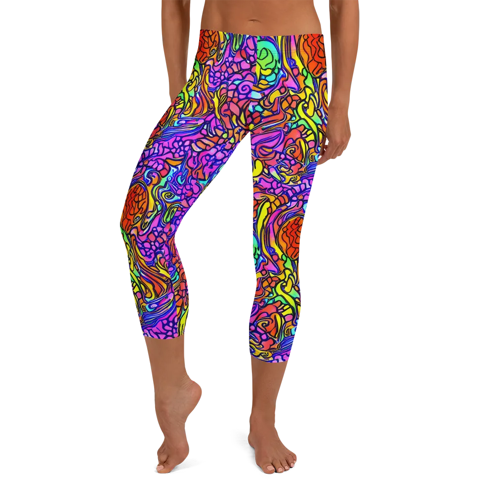 Technicolor Tangle on Capri Leggings — Front