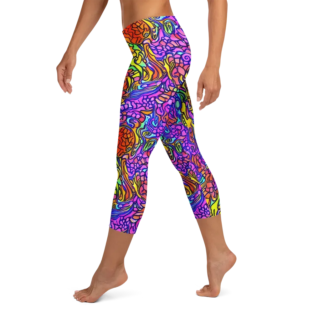 Technicolor Tangle on Capri Leggings — Left