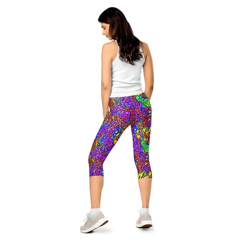 Technicolor Tangle on Capri Leggings — Back