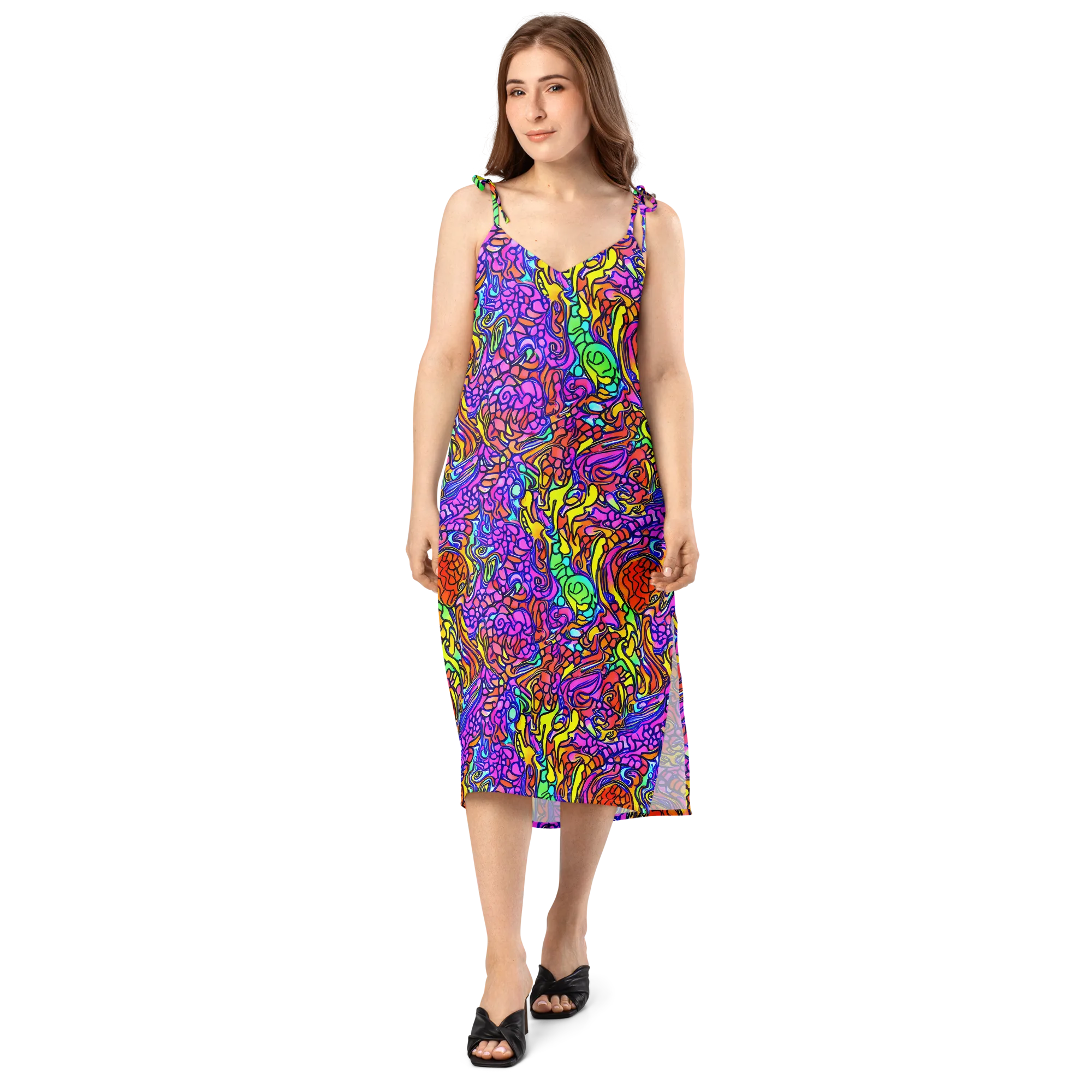 Technicolor Tangle on Slip Dress — Front