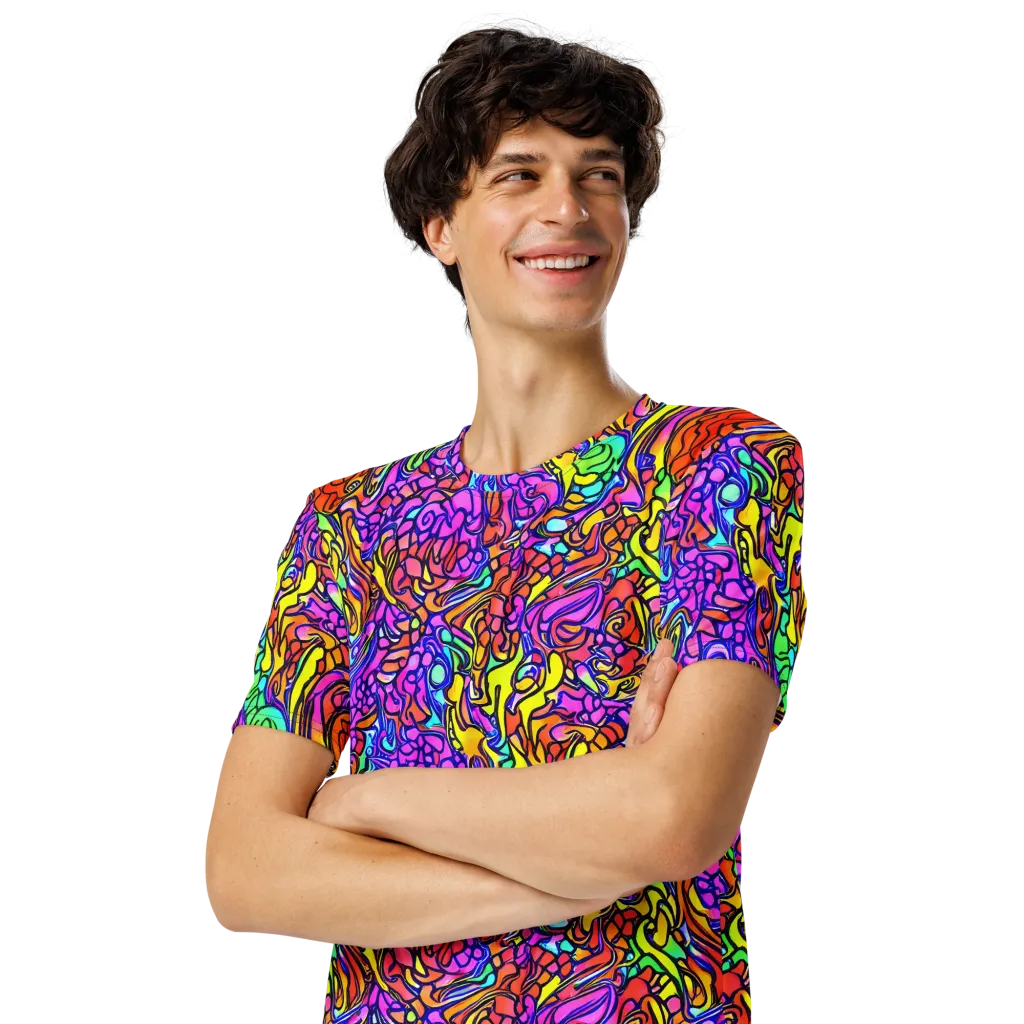 Technicolor Tangle on Men's Crew Neck T-Shirt — Left Front