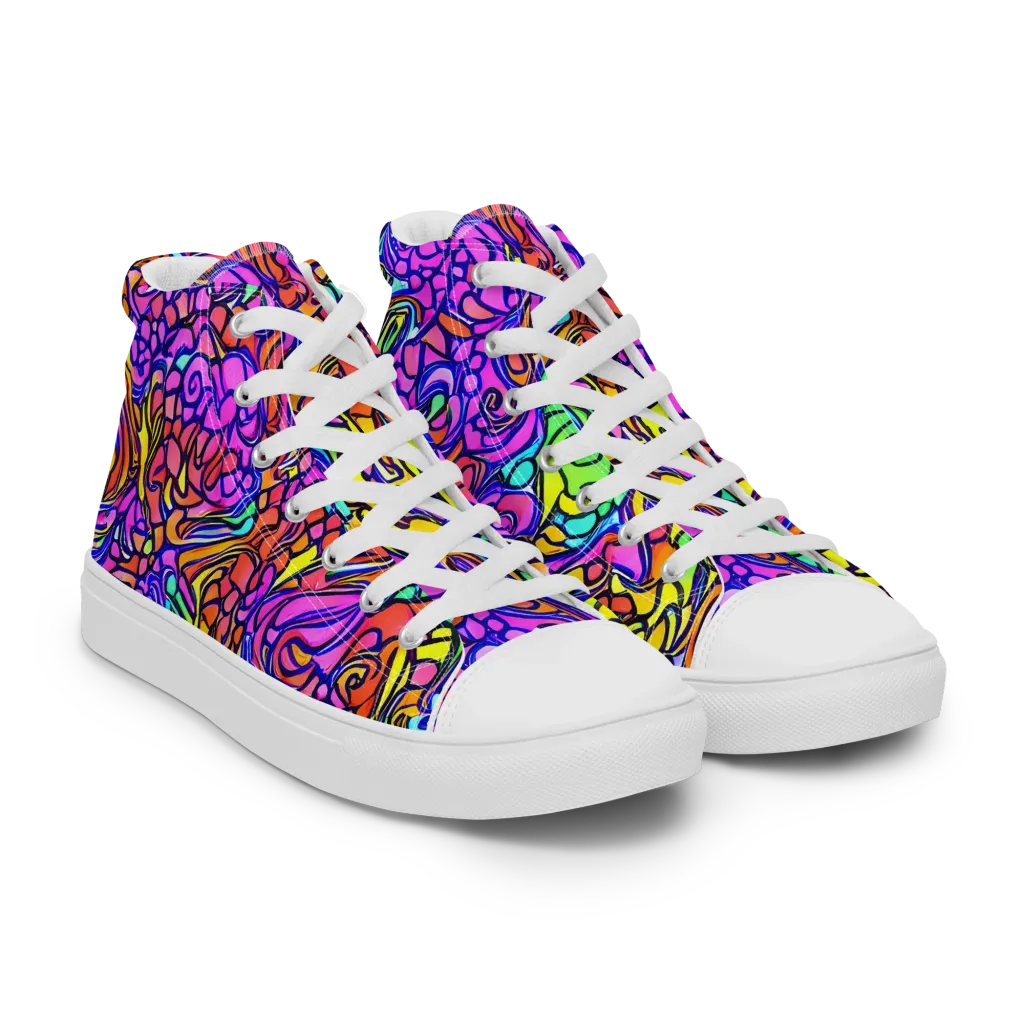Technicolor Tangle on Men's High Top Canvas Shoes — Right Front