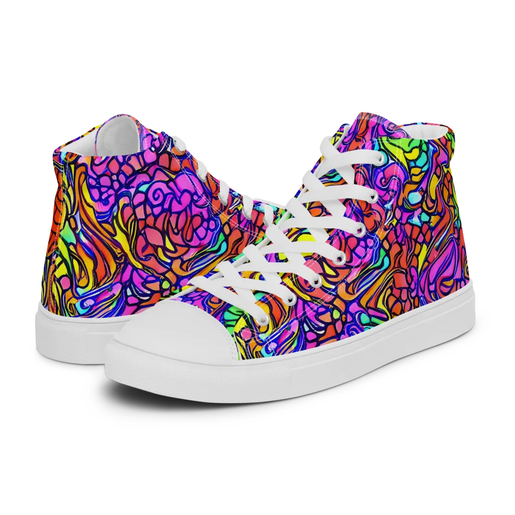 Technicolor Tangle on Men's High Top Canvas Shoes — Left