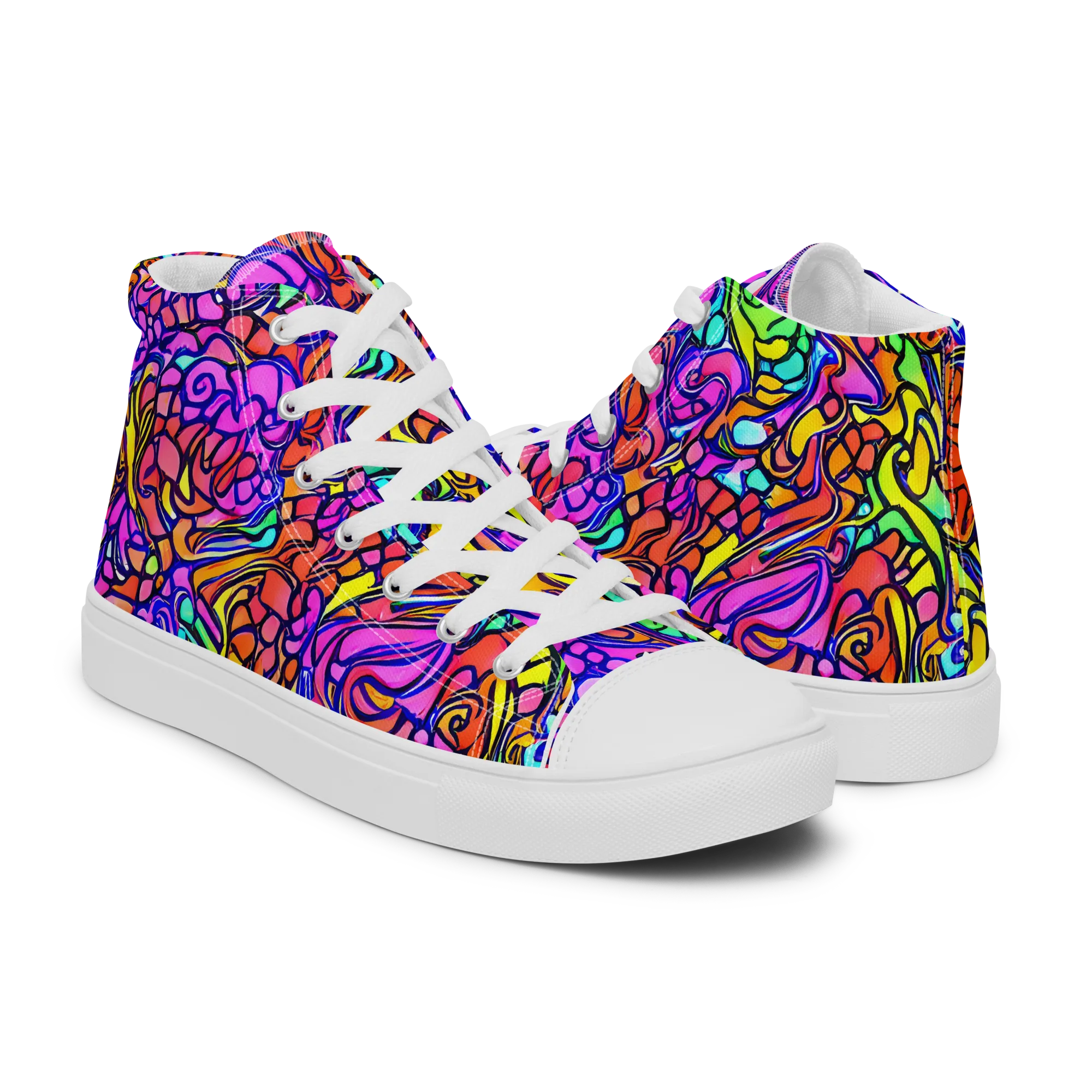 Technicolor Tangle on Men's High Top Canvas Shoes — Right