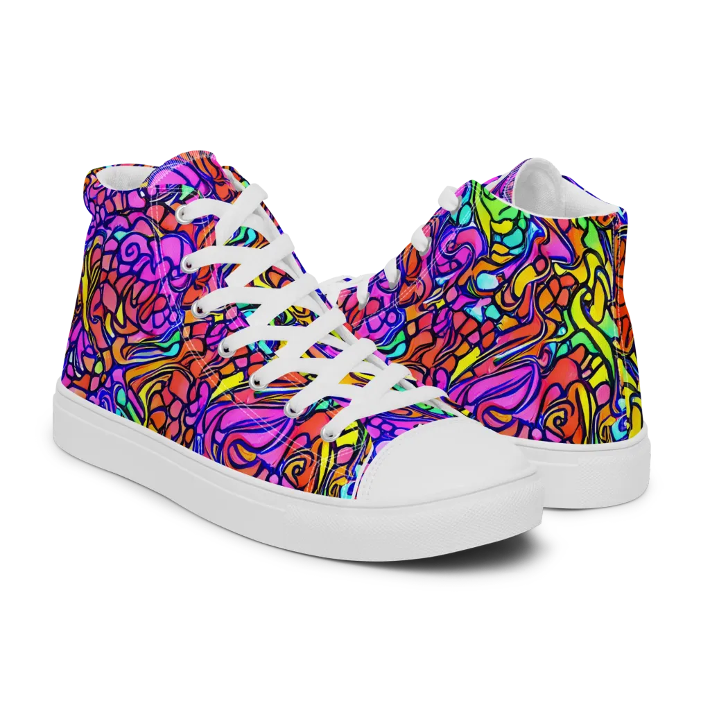 Technicolor Tangle on Men's High Top Canvas Shoes — Right
