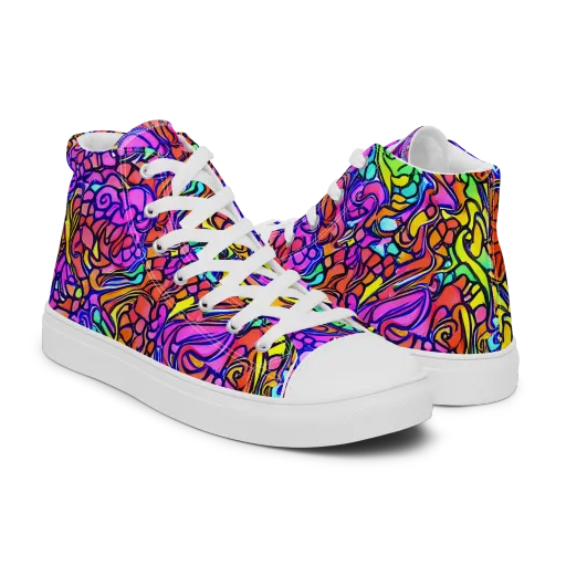 Technicolor Tangle on a Men's High Top Canvas Shoes