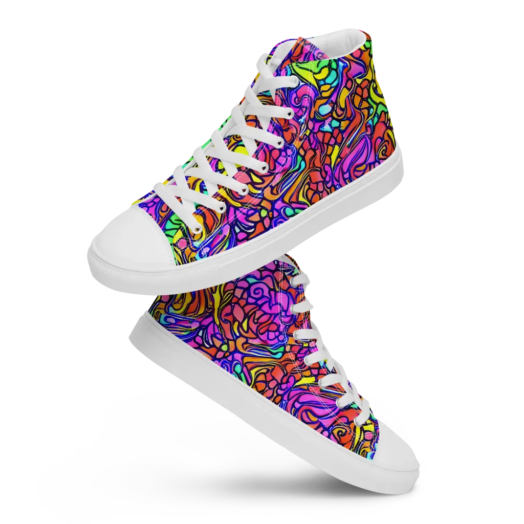 Technicolor Tangle on Men's High Top Canvas Shoes — Front
