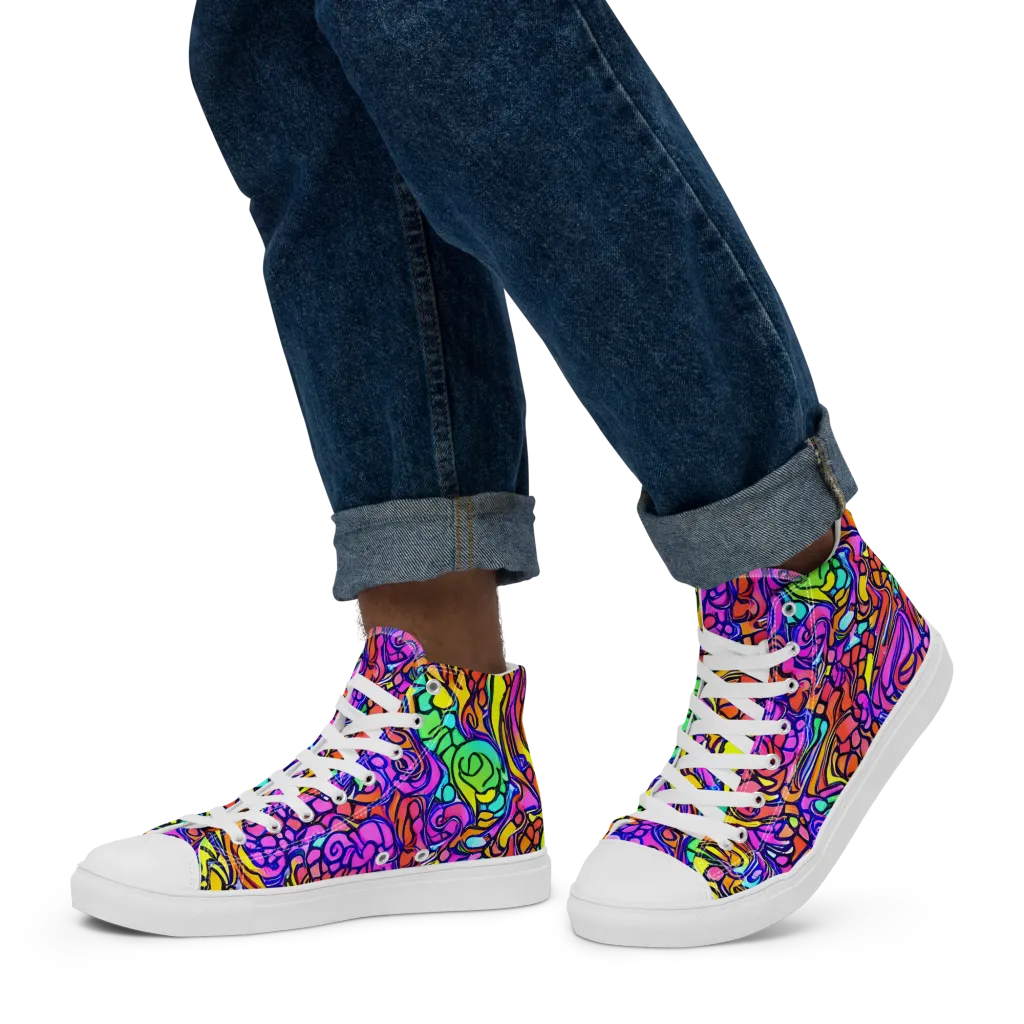 Technicolor Tangle on Men's High Top Canvas Shoes — Left