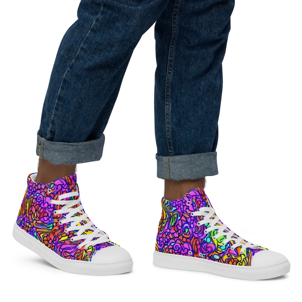 Technicolor Tangle on Men's High Top Canvas Shoes — Right