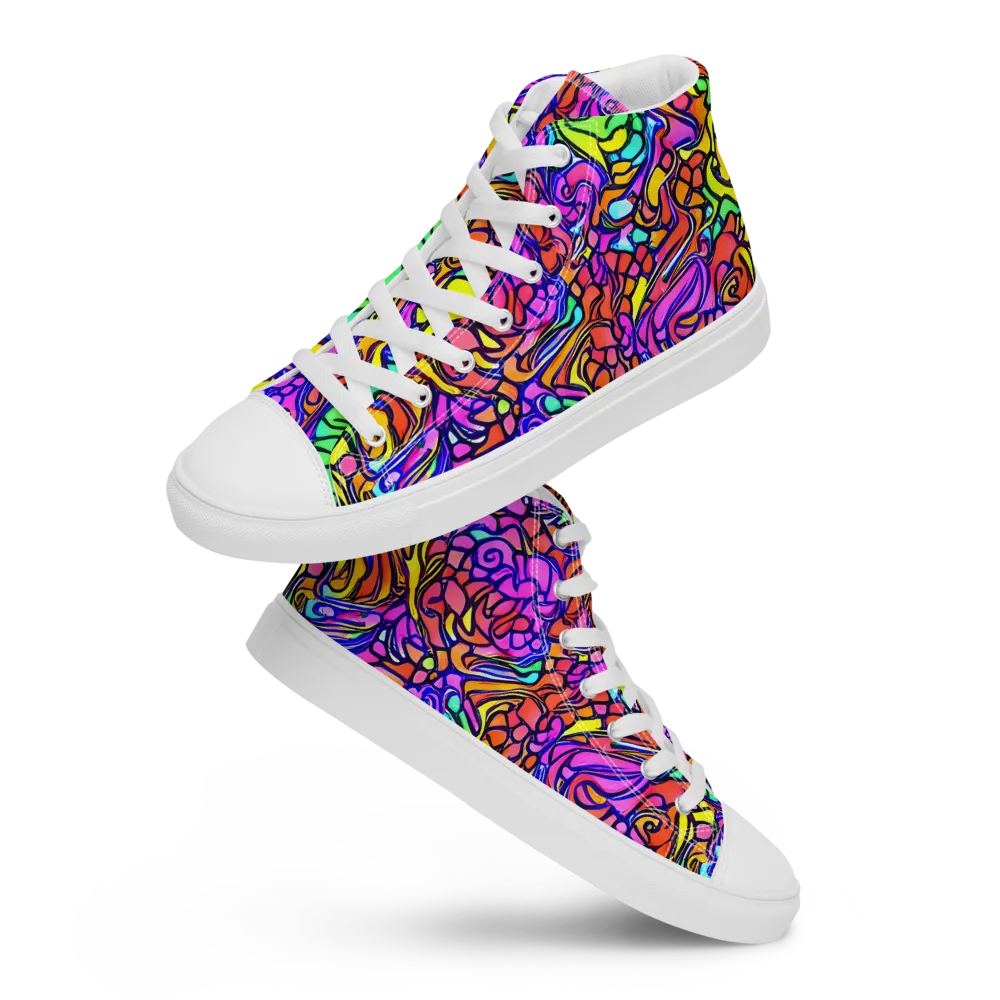 Technicolor Tangle on Women's High Top Canvas Shoes — Front