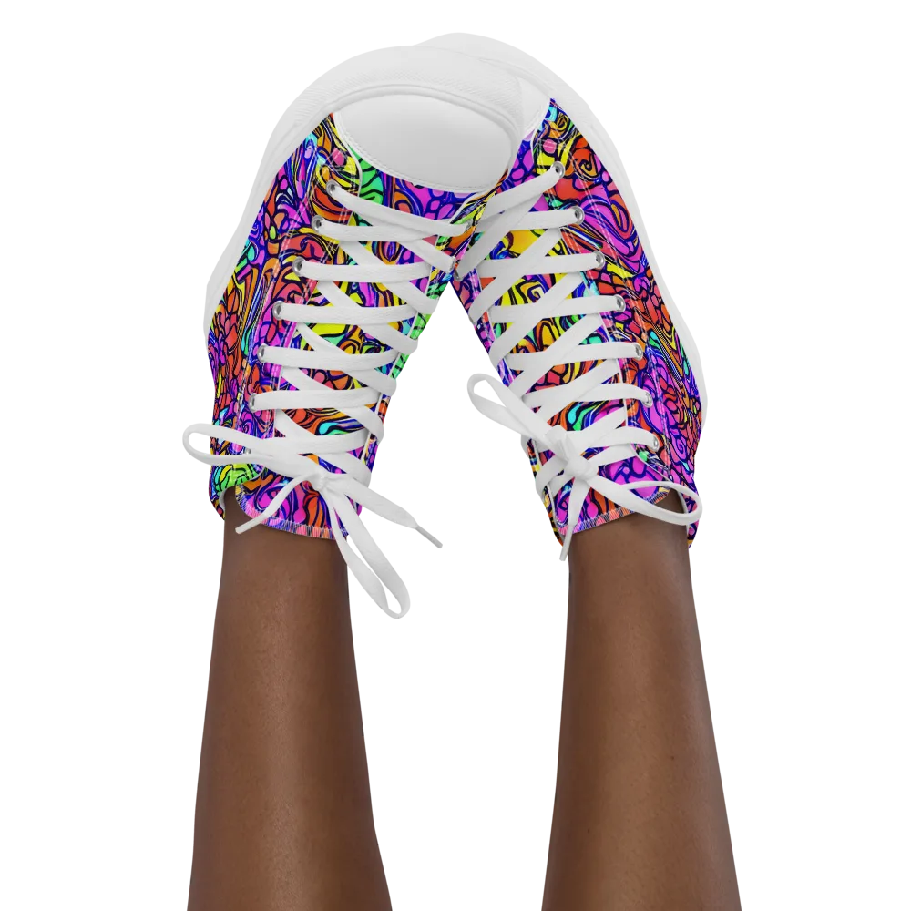 Technicolor Tangle on Women's High Top Canvas Shoes — Front