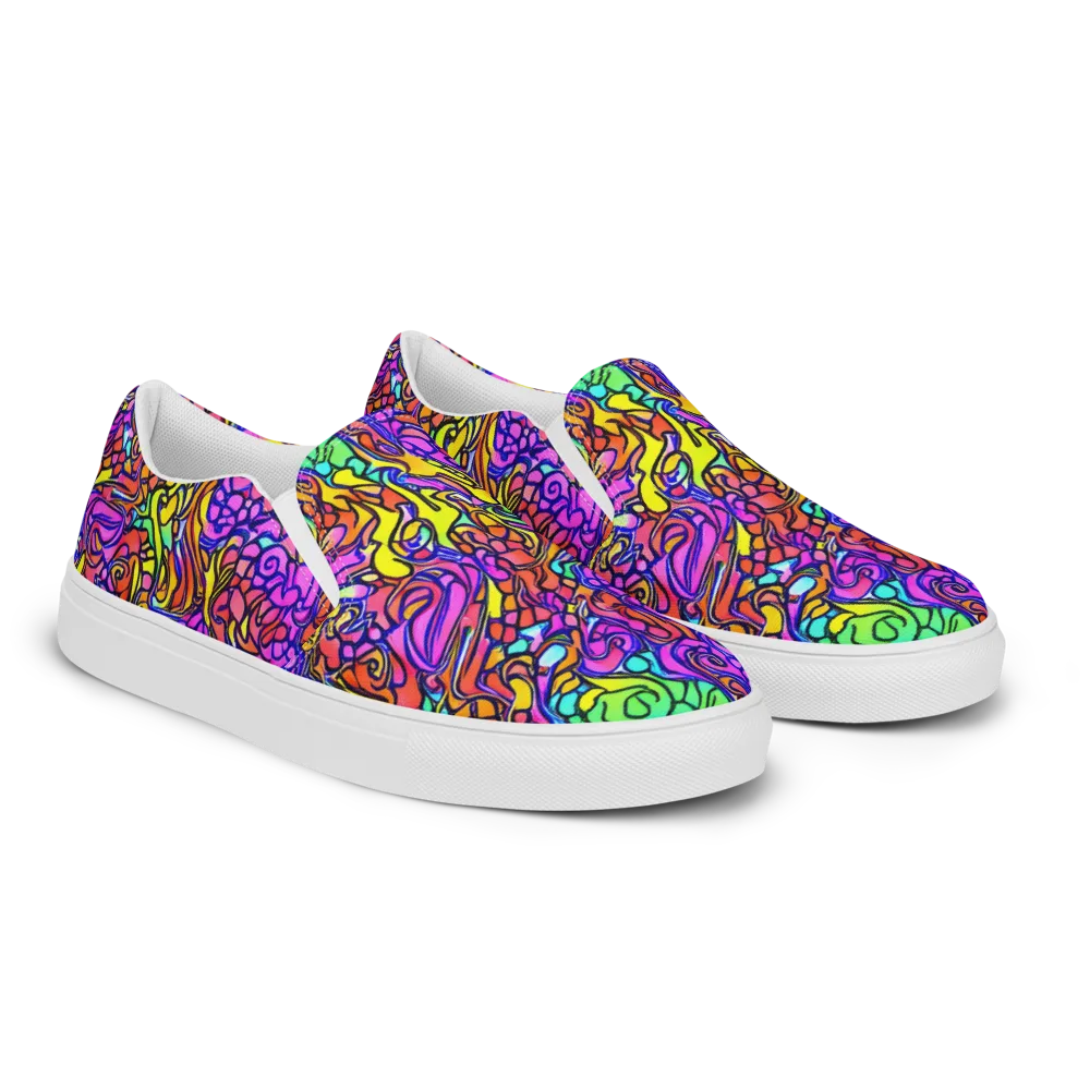 Technicolor Tangle on Men's Slip-On Canvas Shoes — Right Front