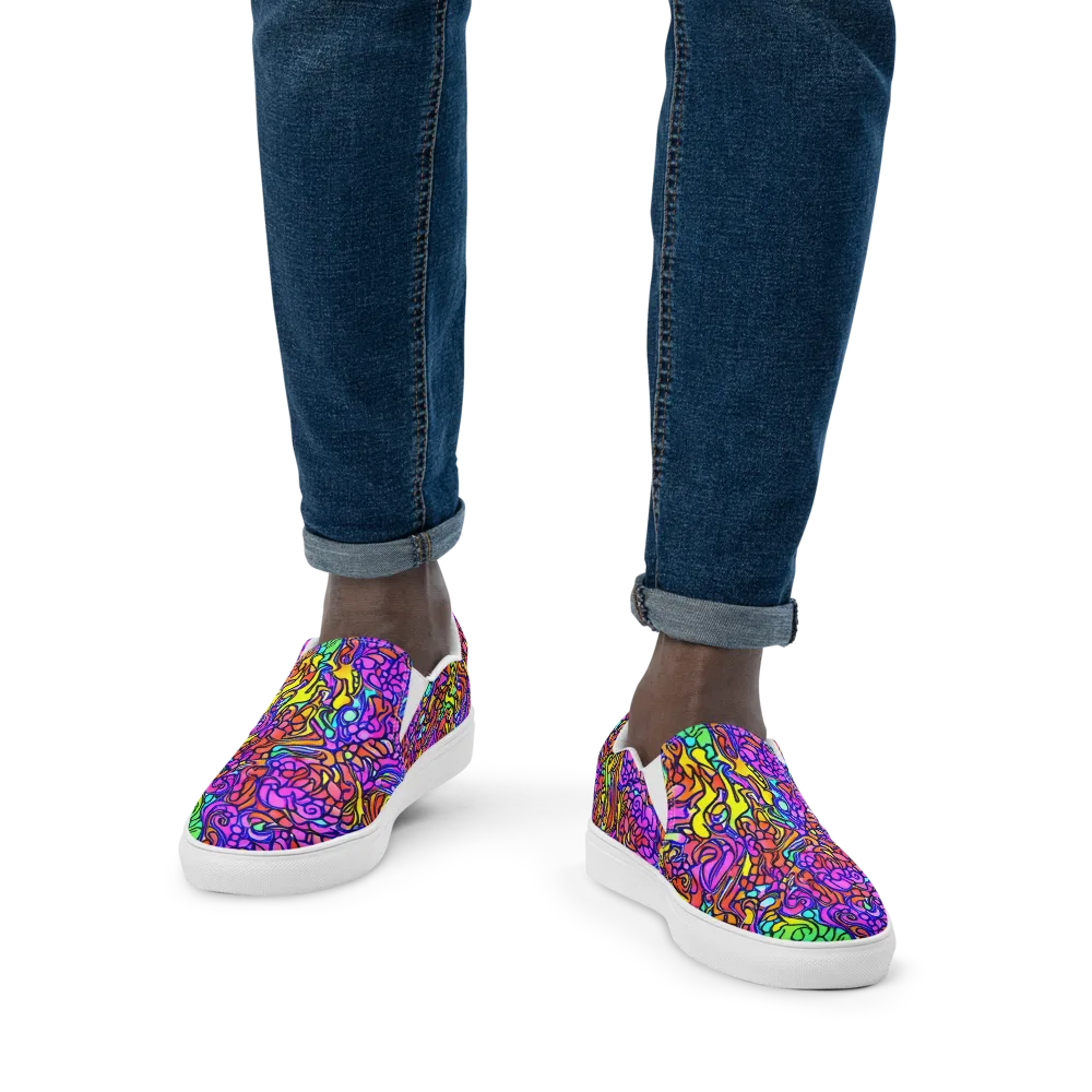 Technicolor Tangle on Men's Slip-On Canvas Shoes — Front