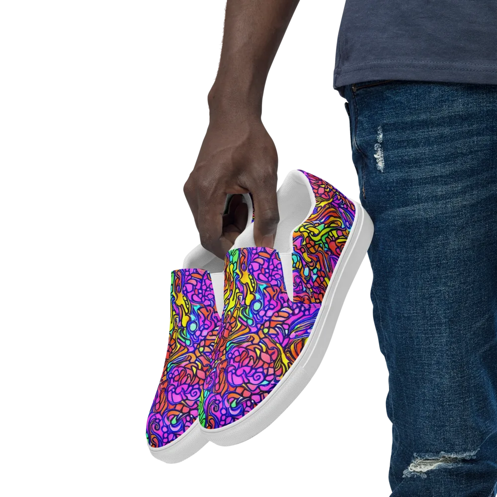 Technicolor Tangle on Men's Slip-On Canvas Shoes — Left Front