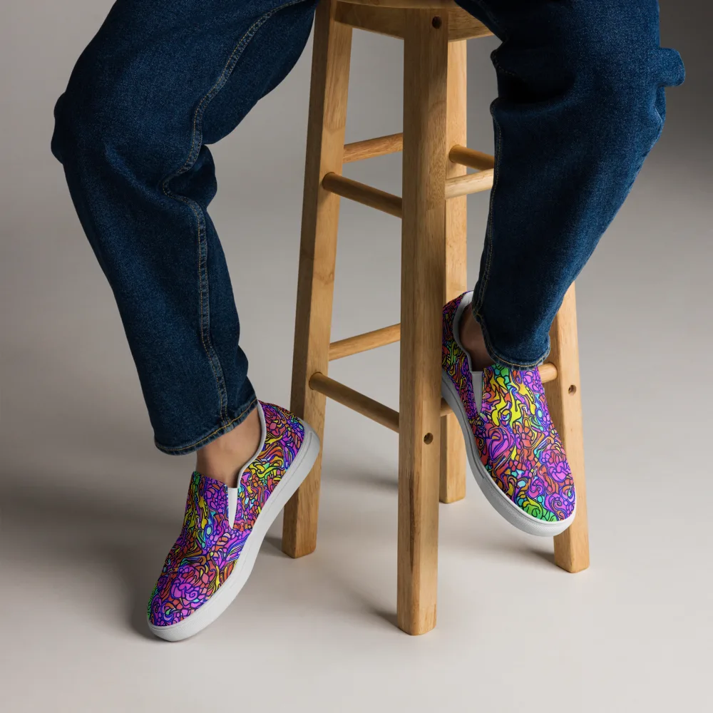 Technicolor Tangle on Men's Slip-On Canvas Shoes — Front