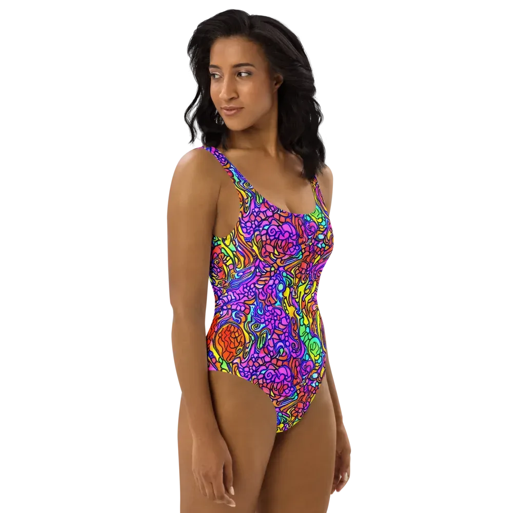Technicolor Tangle on One-Piece Swimsuit — Right