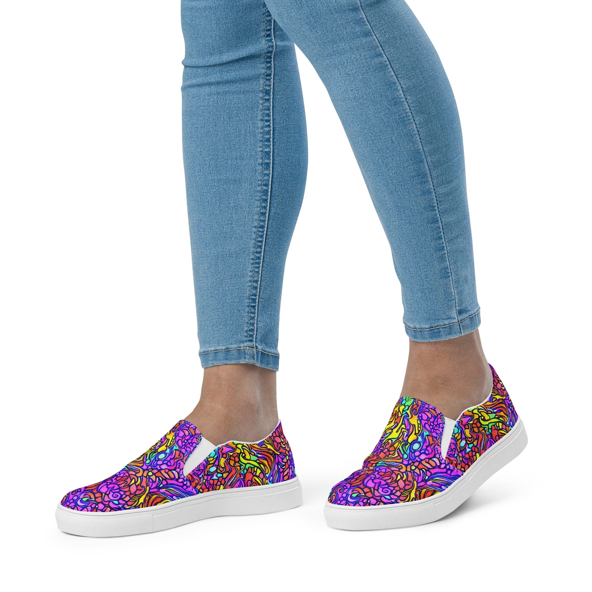 Technicolor Tangle on Women's Slip-On Canvas Shoes — Front