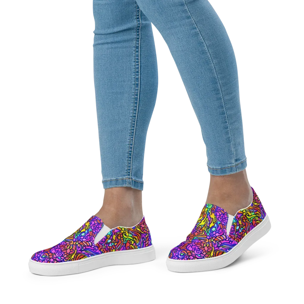 Technicolor Tangle on Women's Slip-On Canvas Shoes — Front