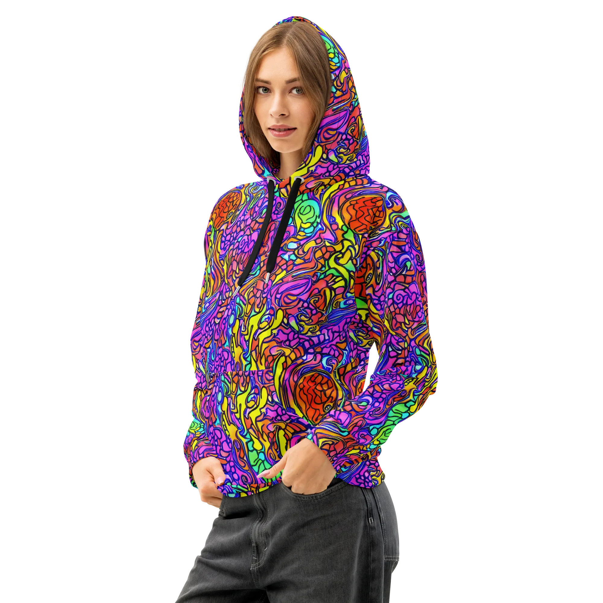 Technicolor Tangle on Cotton Hoodie — Left Front