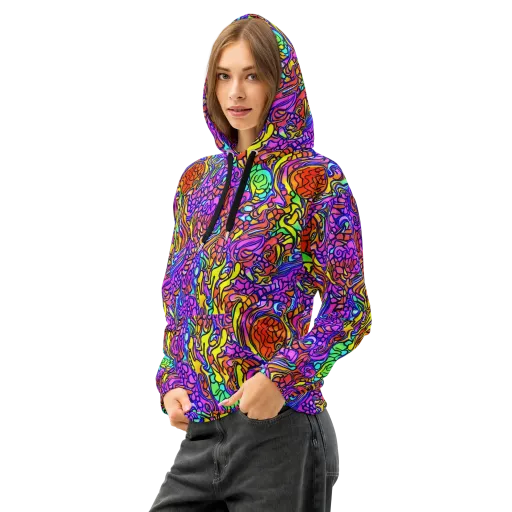 Technicolor Tangle on a Cotton Hoodie
