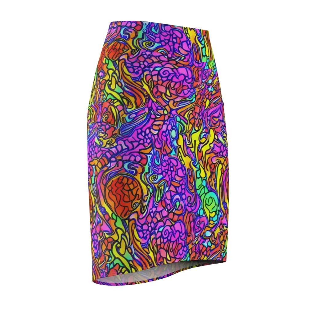 Technicolor Tangle on Pencil Skirt — Front Side