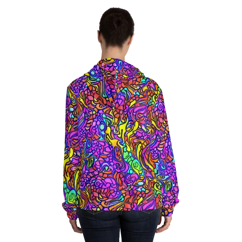 Technicolor Tangle on Women's Full-Zip Hoodie — Back On Person