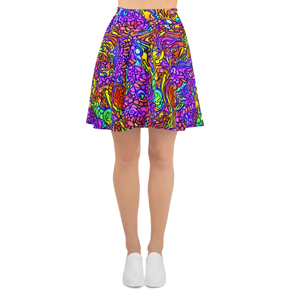 Technicolor Tangle on Skater Skirt — Front