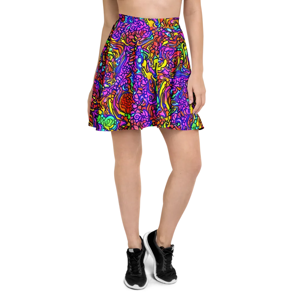 Technicolor Tangle on Skater Skirt — Front