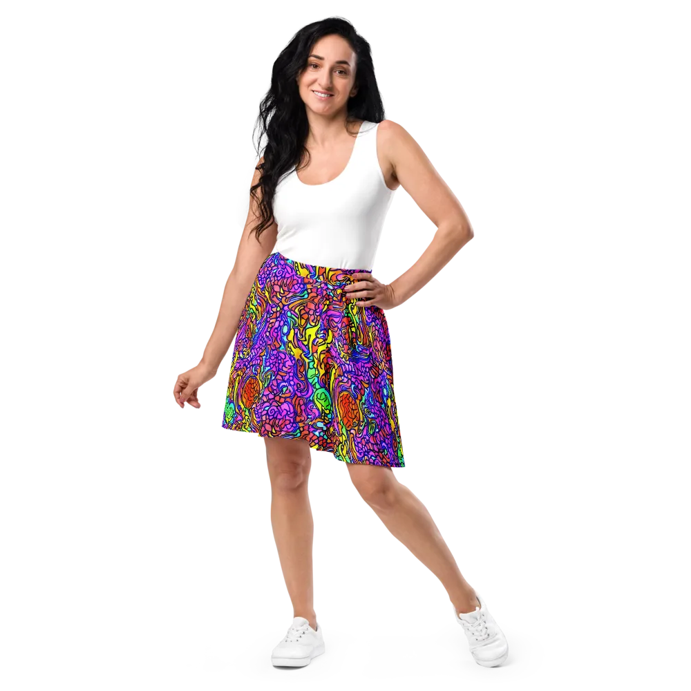 Technicolor Tangle on Skater Skirt — Front