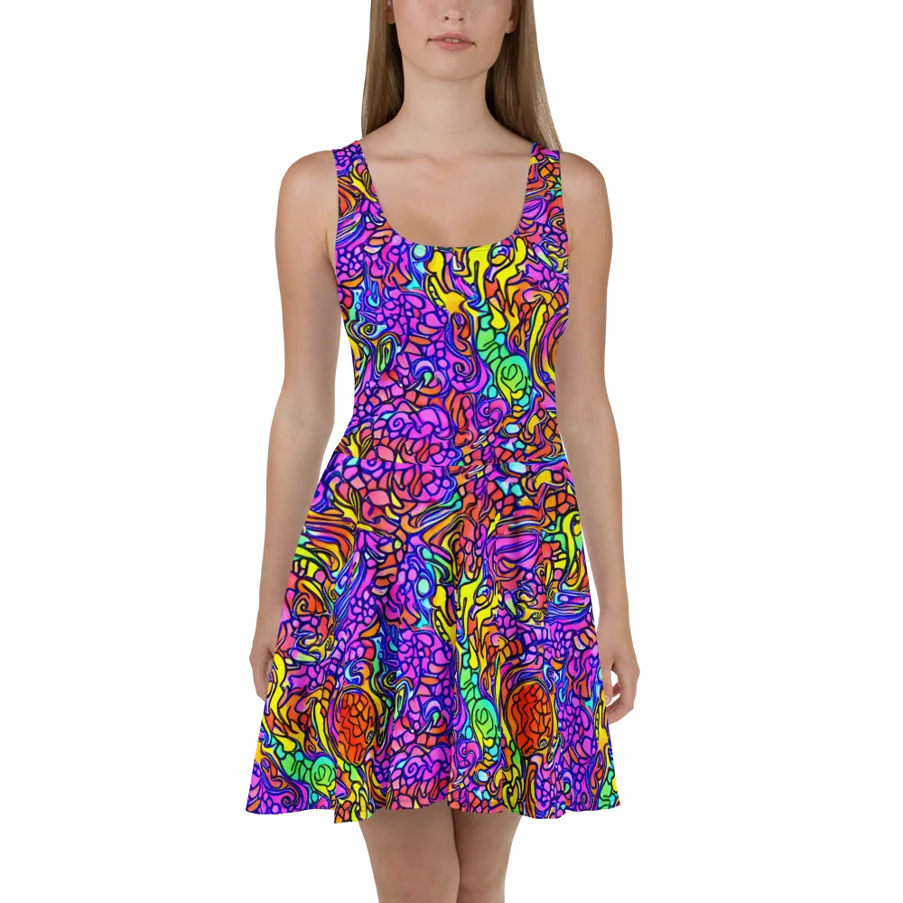 Technicolor Tangle on Skater Dress — Front