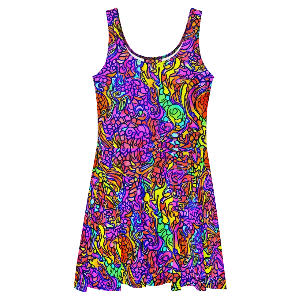 Technicolor Tangle on Skater Dress — Front
