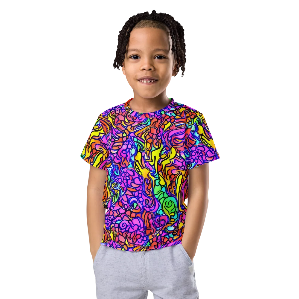 Technicolor Tangle on Kids Crew Neck T-Shirt — Front