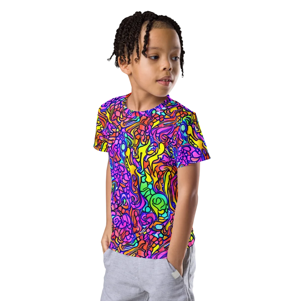 Technicolor Tangle on Kids Crew Neck T-Shirt — Left Front