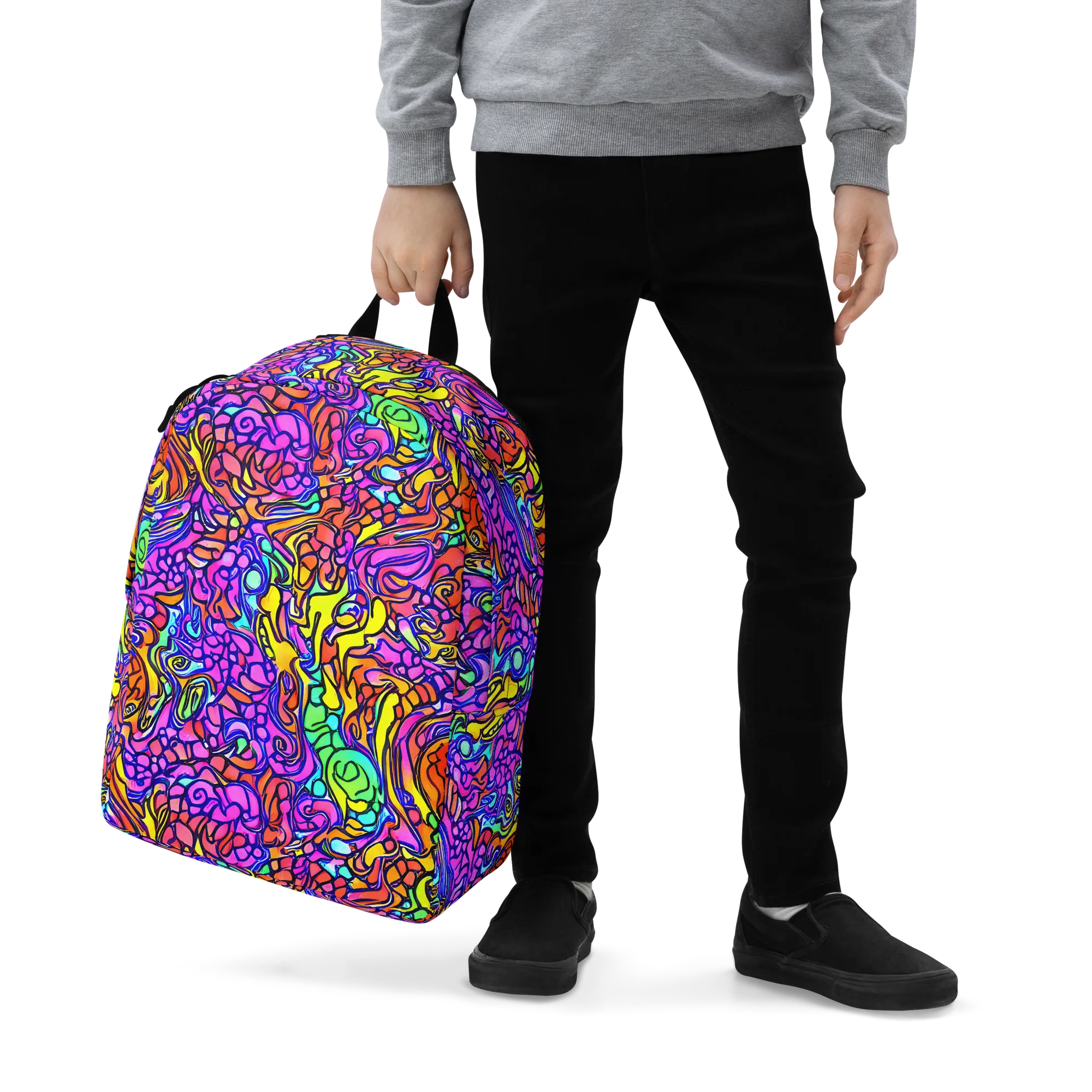 Technicolor Tangle on Minimalist Backpack — Zoomed-in