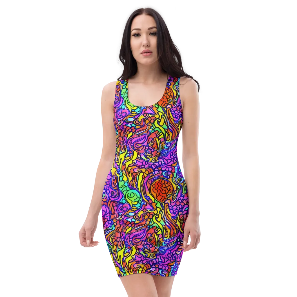 Technicolor Tangle on Bodycon Dress — Front