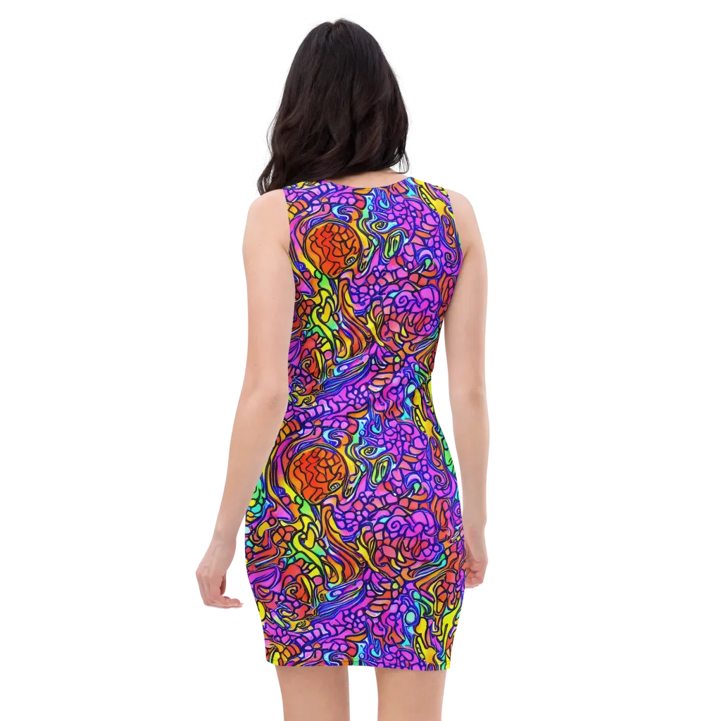 Technicolor Tangle on Bodycon Dress — Back