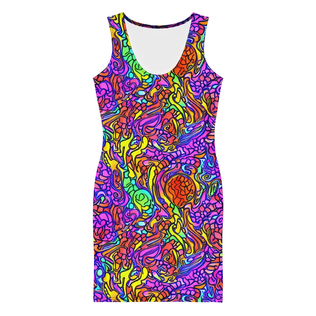 Technicolor Tangle on Bodycon Dress — Front